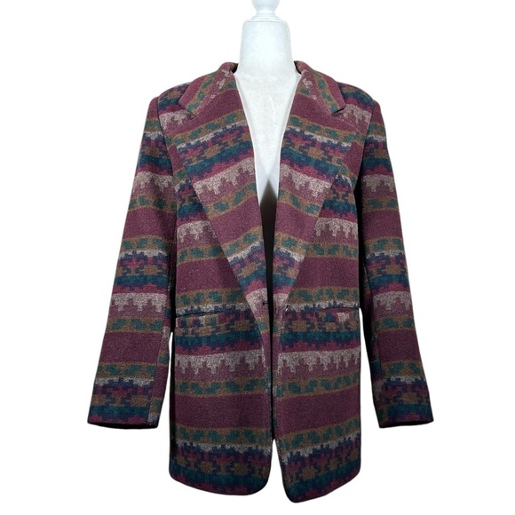 VINTAGE Italian Wool Southwest Print Single Breasted Structured Blazer - Picture 3 of 13
